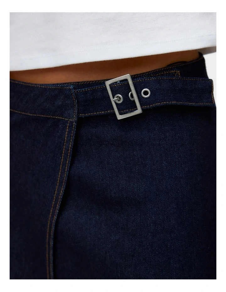 Calista High Waisted Denim Skirt in Dark Blue Denim image 3