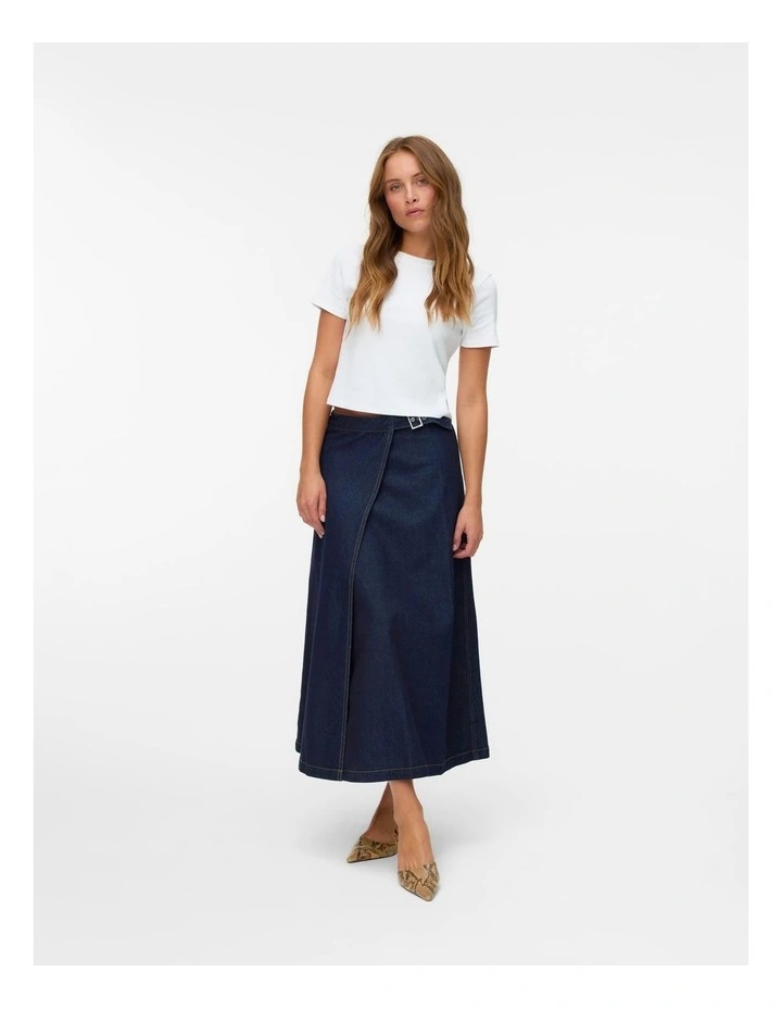 Calista High Waisted Denim Skirt in Dark Blue Denim image 4