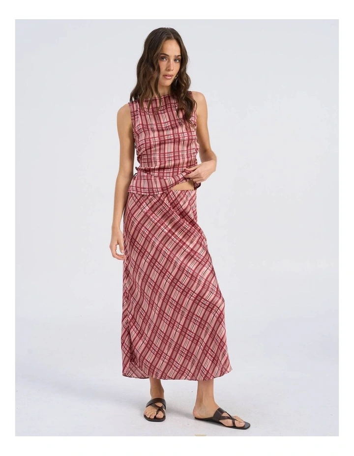 Lise Check Maxi Skirt in Pink image 3