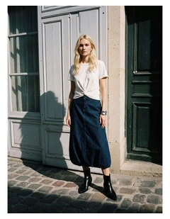 Linda Balloon Midi Skirt in Dark Denim