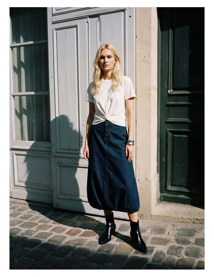 Linda Balloon Midi Skirt in Dark Denim image 1