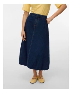 Linda Balloon Midi Skirt in Dark Denim