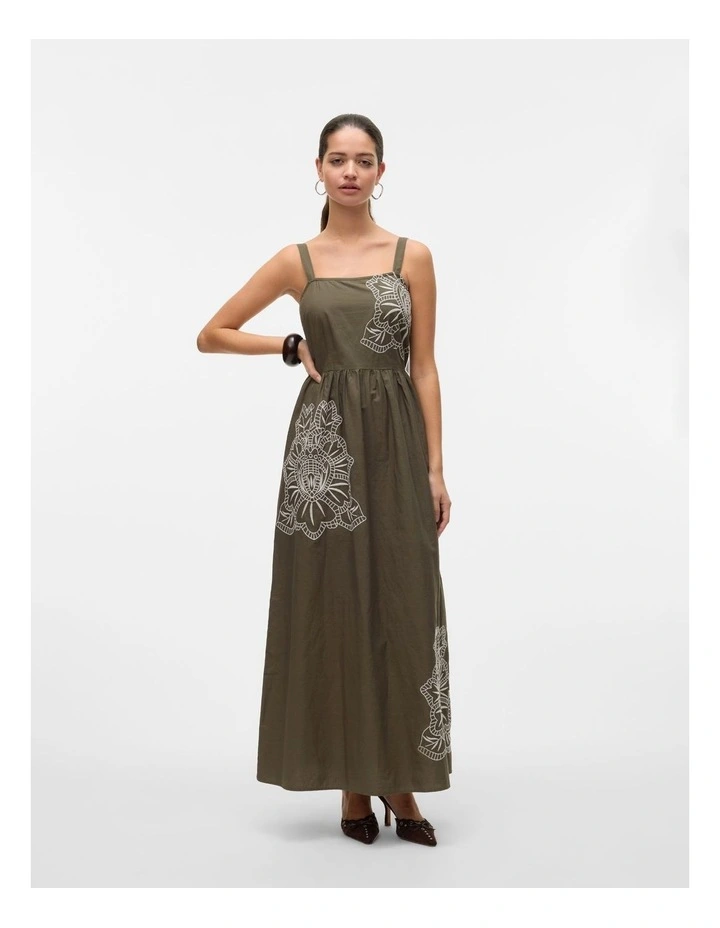 Cindy Embroidered Ankle Dress in Khaki image 3