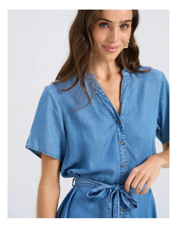 Fleur Buttoned Mini Dress in Medium Blue Denim image 2