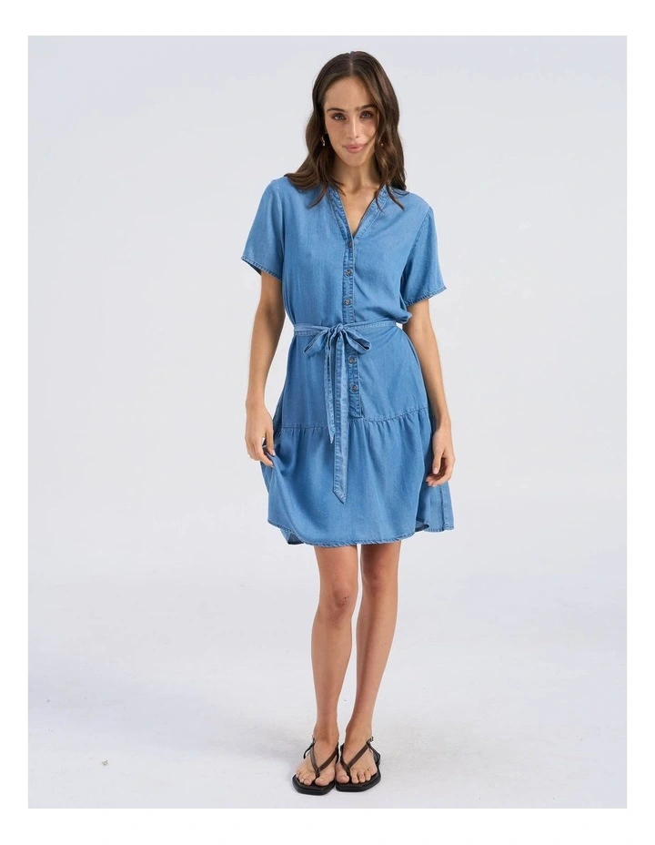 Fleur Buttoned Mini Dress in Medium Blue Denim image 3