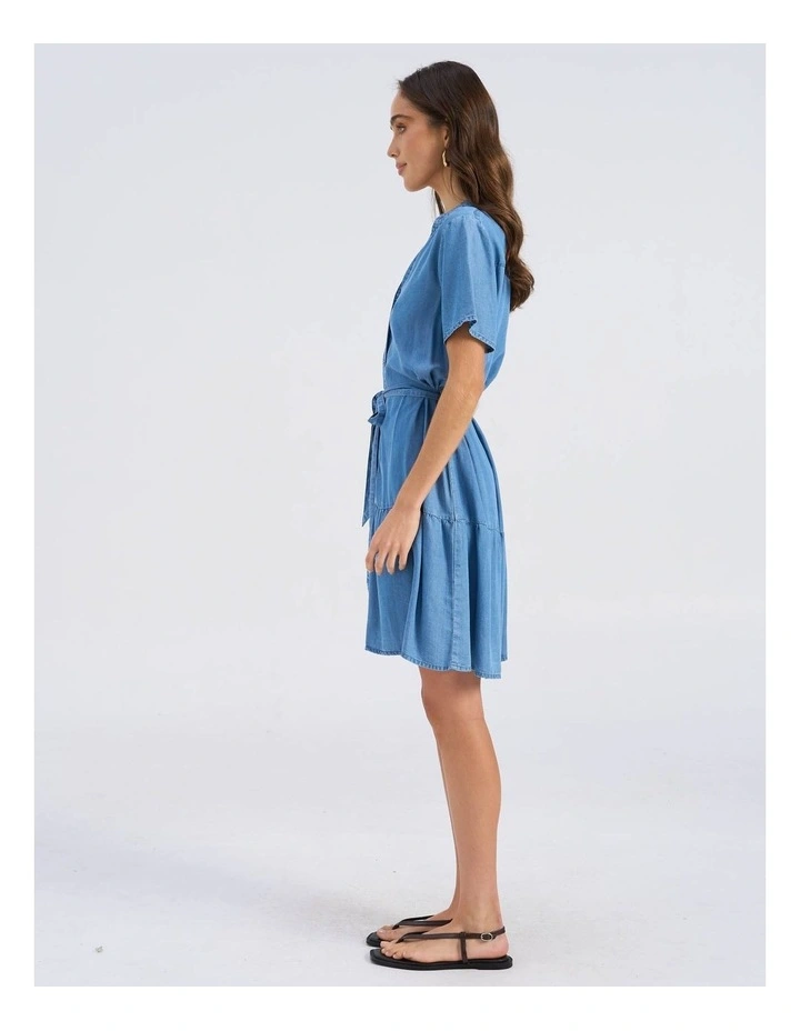 Fleur Buttoned Mini Dress in Medium Blue Denim image 4
