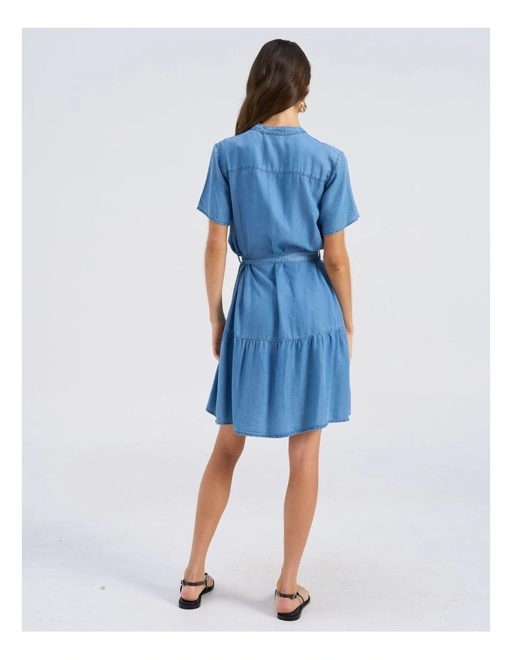 Fleur Buttoned Mini Dress in Medium Blue Denim image 5