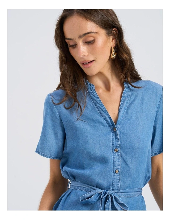 Fleur Buttoned Mini Dress in Medium Blue Denim image 6