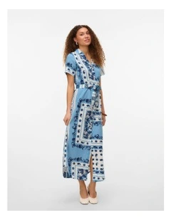 Milan Omia Printed Midi Dress in Blue