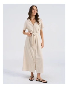 Roseline Tie Waist Midi Dress in Cream