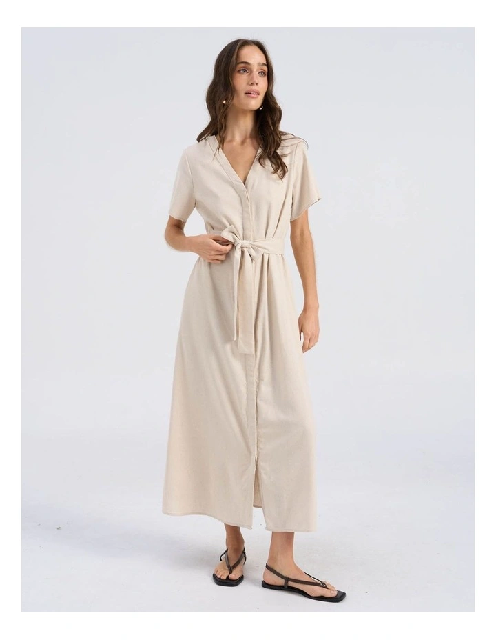 Roseline Tie Waist Midi Dress in Cream image 1