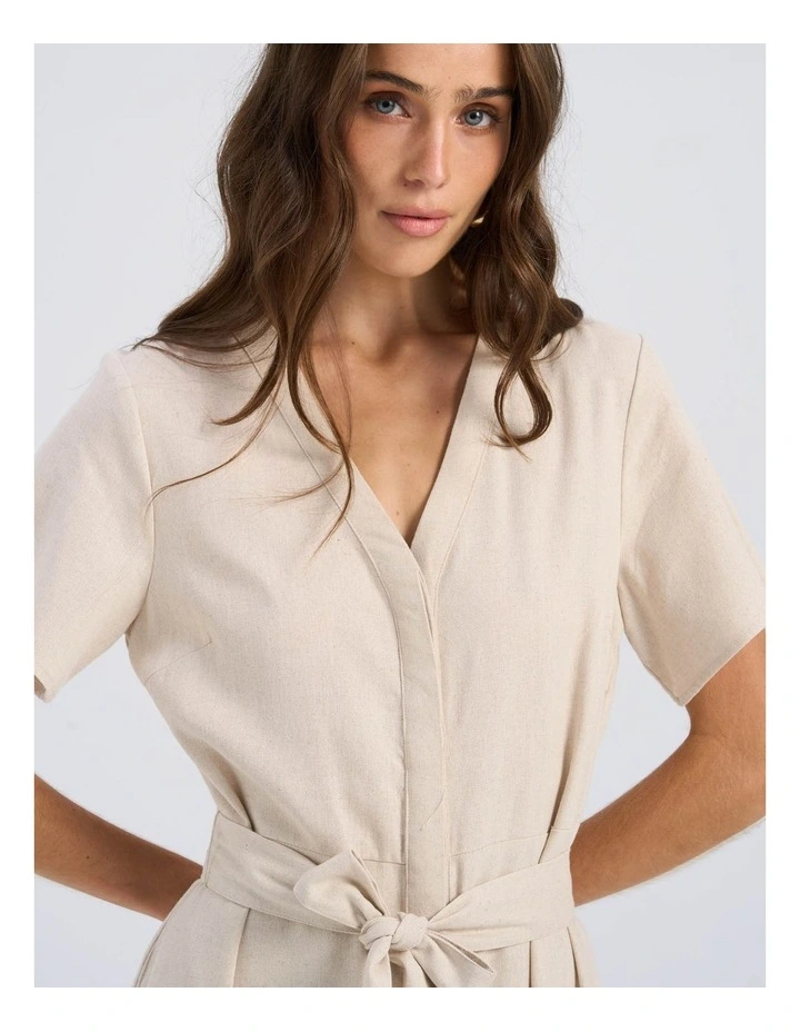 Roseline Tie Waist Midi Dress in Cream image 2