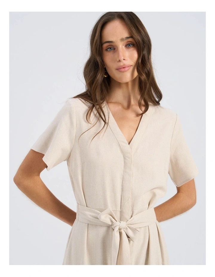 Roseline Tie Waist Midi Dress in Cream image 3