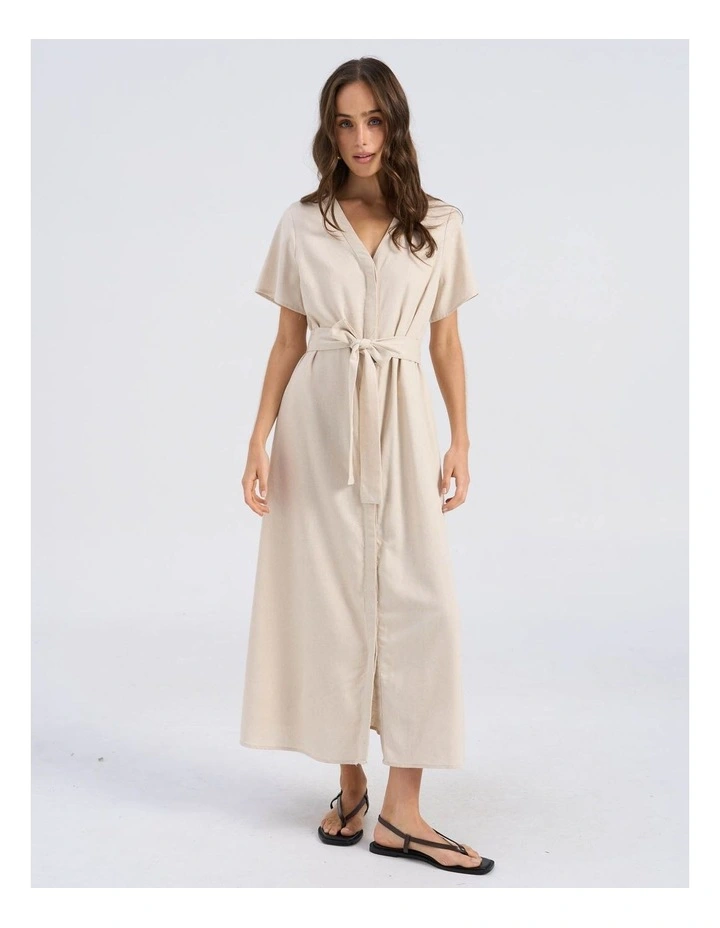 Roseline Tie Waist Midi Dress in Cream image 4