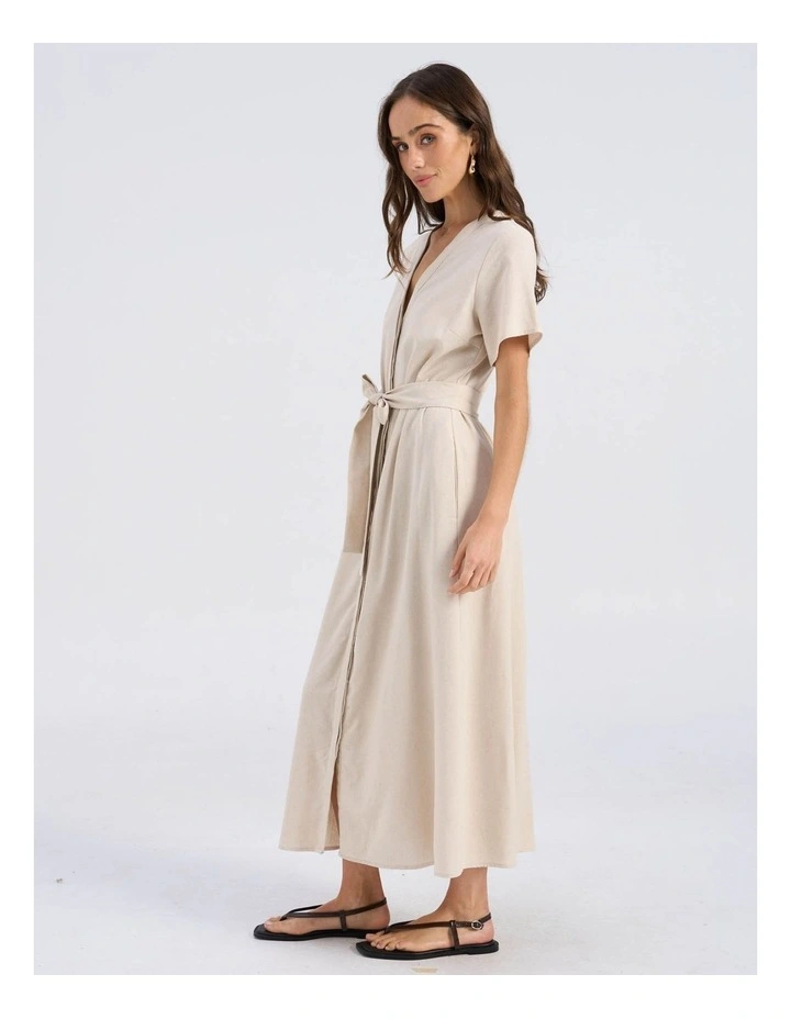 Roseline Tie Waist Midi Dress in Cream image 5