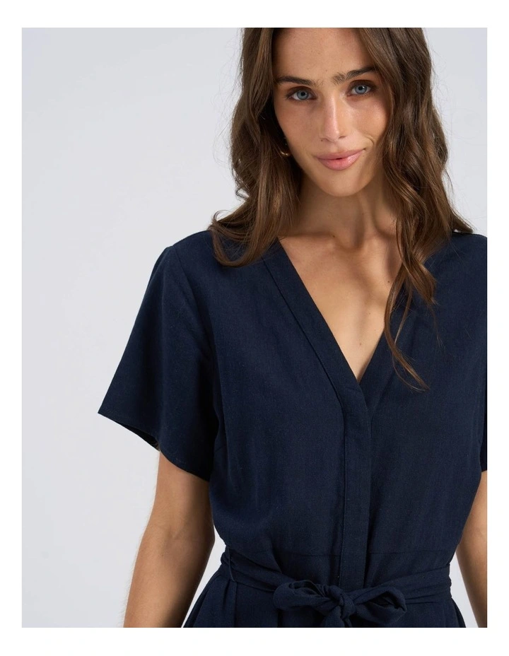 Roseline Tie Waist Midi Dress in Navy image 2