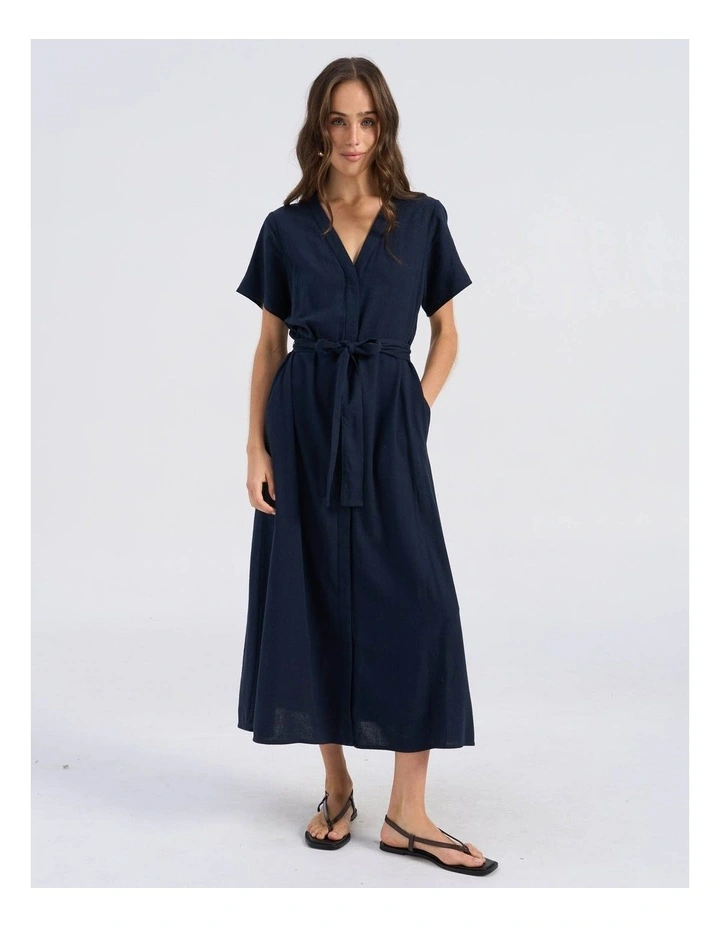 Roseline Tie Waist Midi Dress in Navy image 3