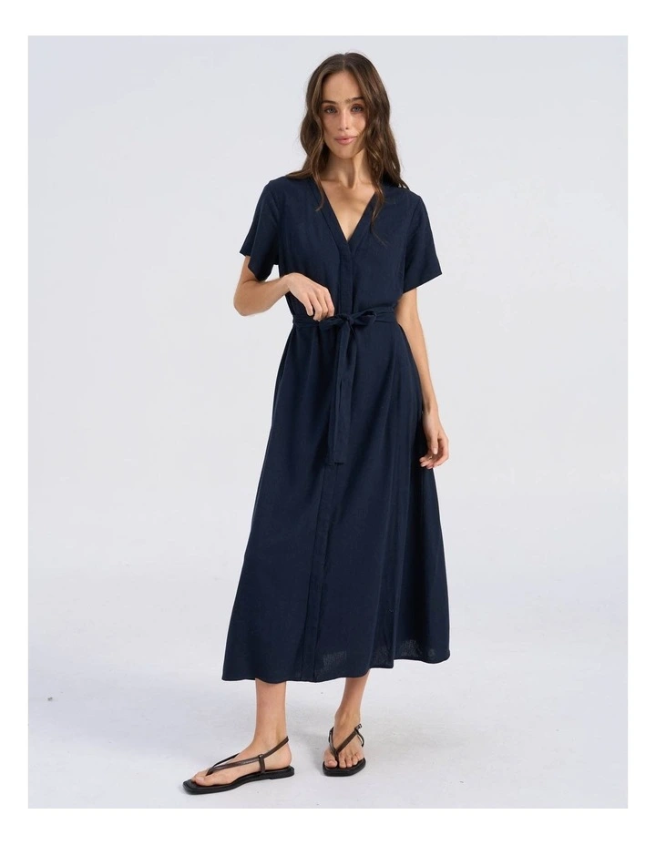 Roseline Tie Waist Midi Dress in Navy image 4