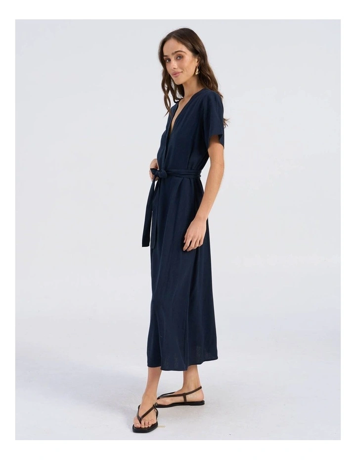 Roseline Tie Waist Midi Dress in Navy image 5