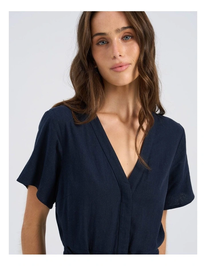 Roseline Tie Waist Midi Dress in Navy image 7