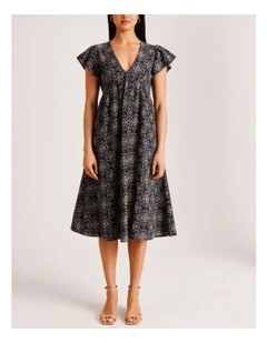 Maya Printed Midi Dress in Midnight
