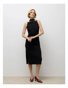 Sage Boatneck Midi Dress in Black