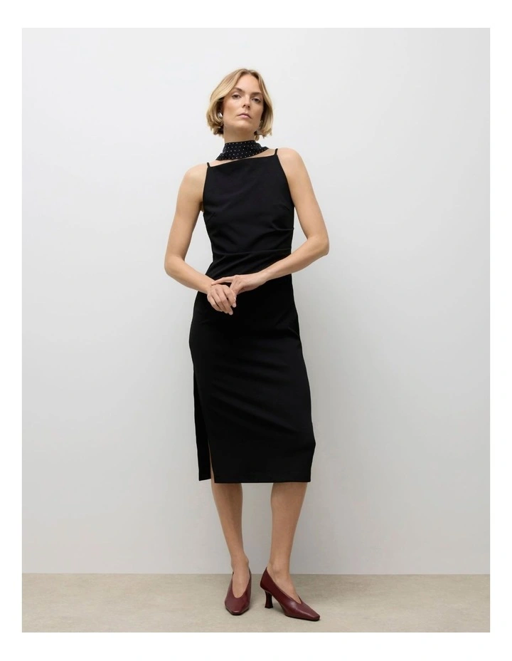 Sage Boatneck Midi Dress in Black image 1