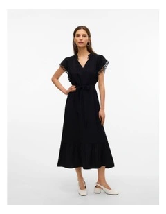 Flavia Tie Midi Dress in Black