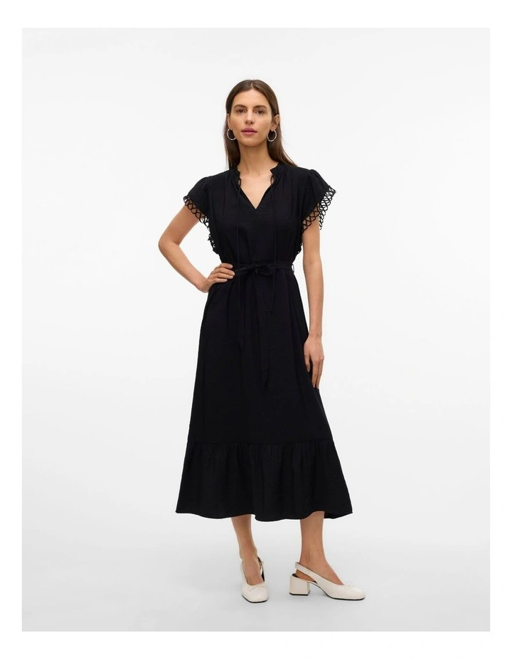 Flavia Tie Midi Dress in Black image 1