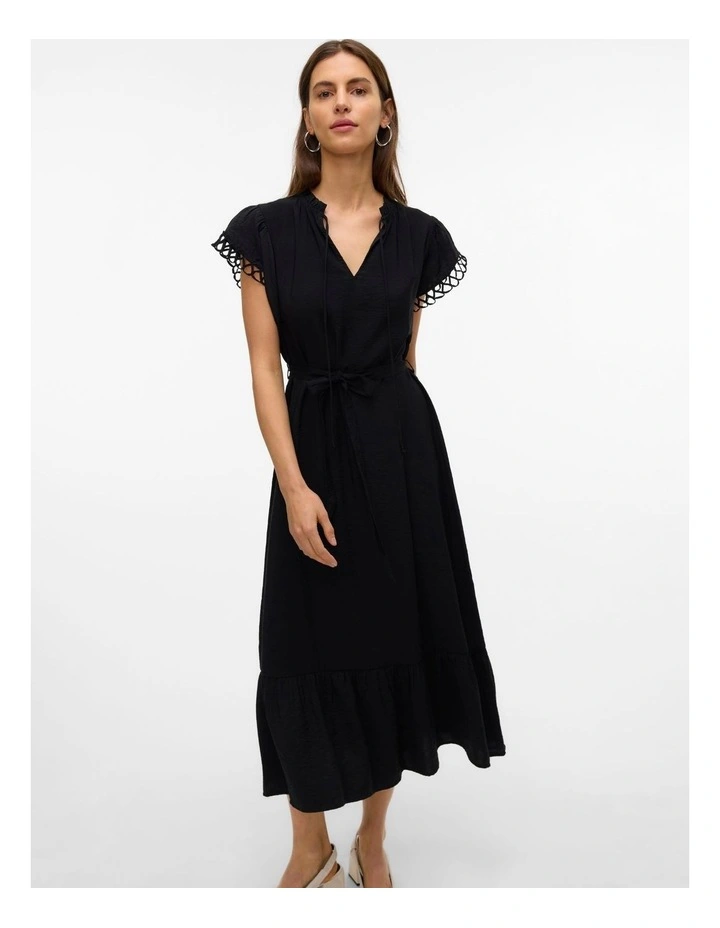 Flavia Tie Midi Dress in Black image 2