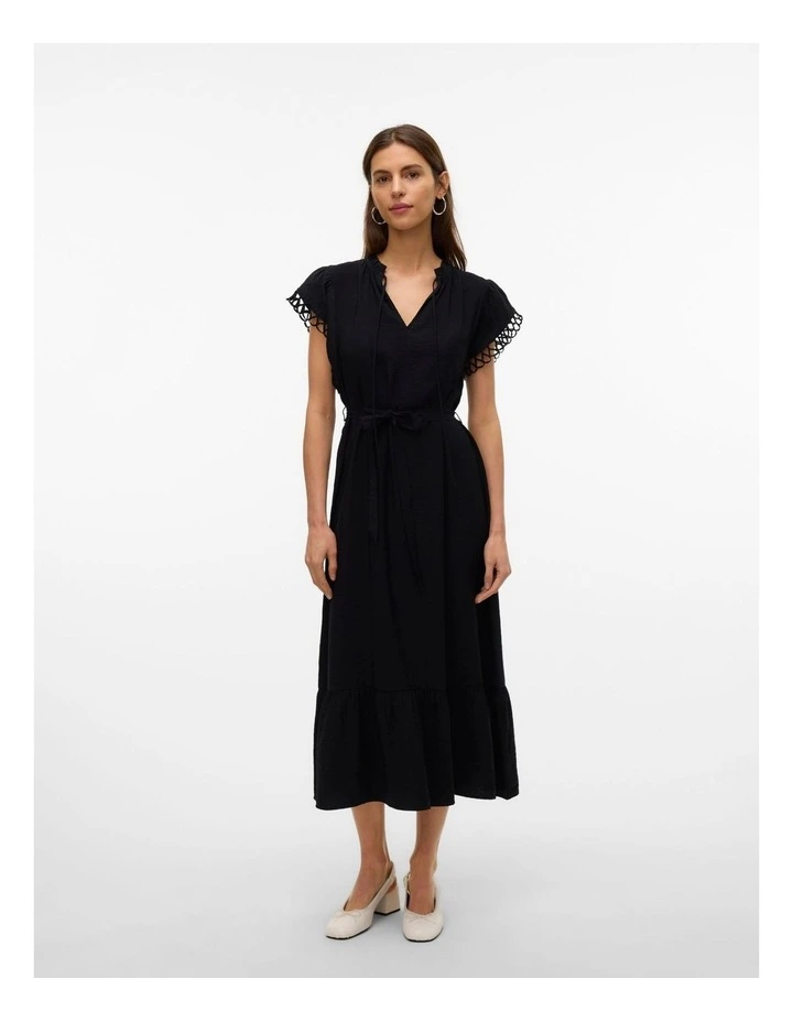 Flavia Tie Midi Dress in Black image 4
