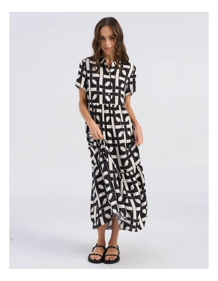 Lisa Printed Button Shirt Maxi Dress in Black image 1