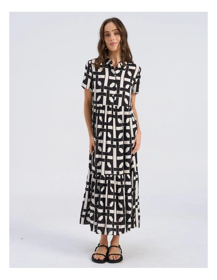 Lisa Printed Button Shirt Maxi Dress in Black image 3