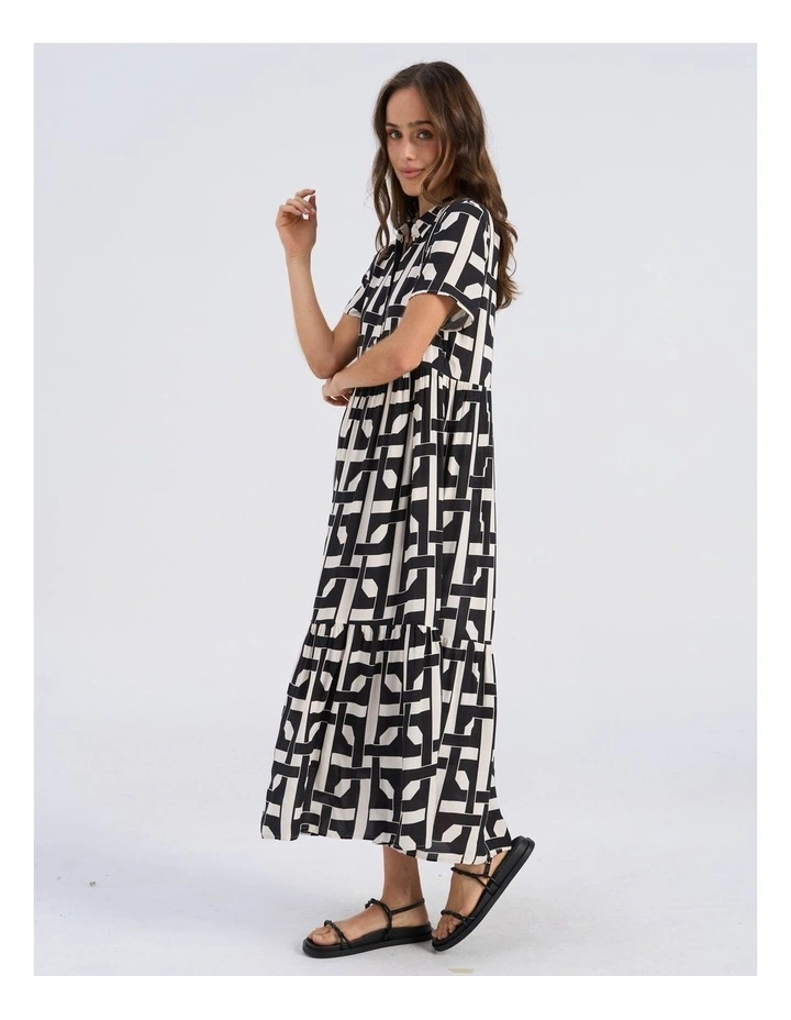 Lisa Printed Button Shirt Maxi Dress in Black image 4