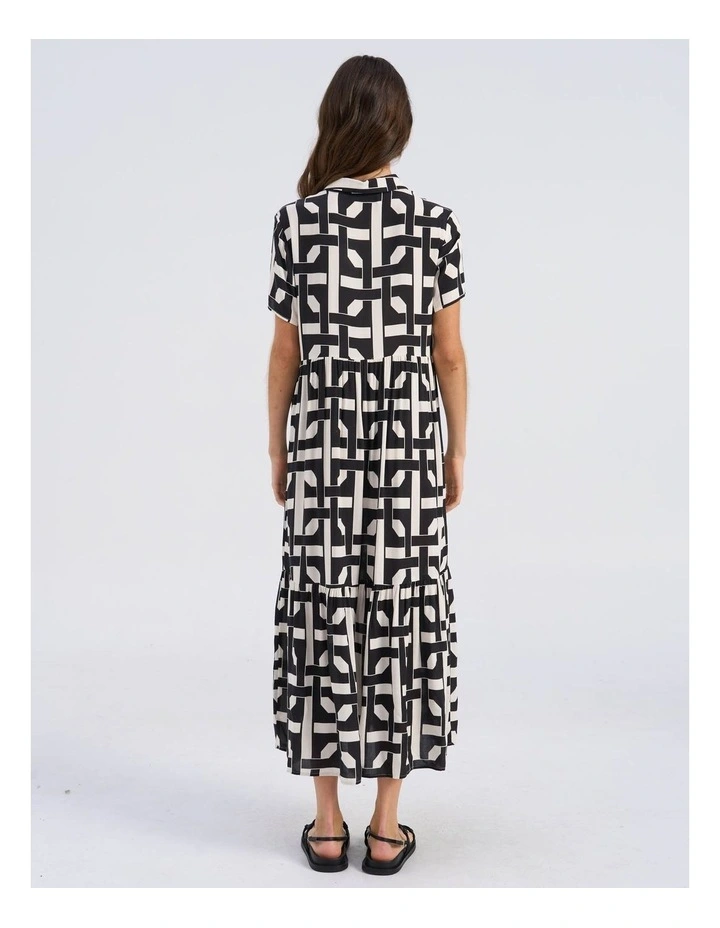 Lisa Printed Button Shirt Maxi Dress in Black image 5