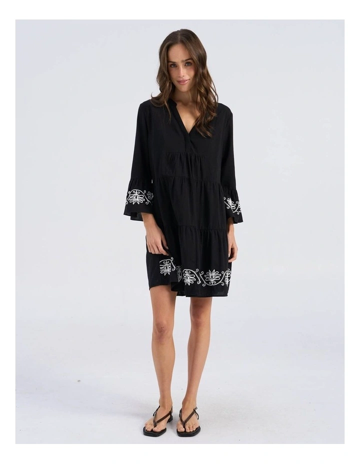 Friba Printed Relaxed Mini Dress in Black image 3