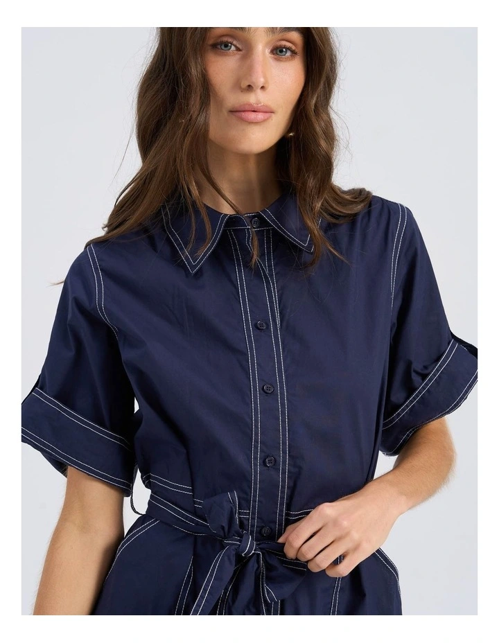 Ivy Contrast Cotton Shirt Dress in Dark Denim image 2