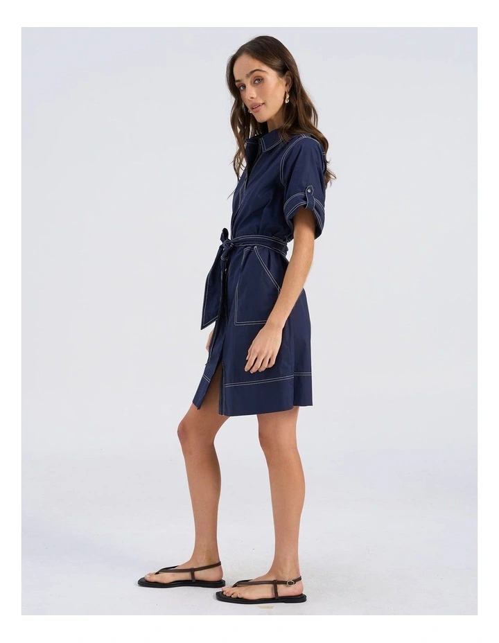Ivy Contrast Cotton Shirt Dress in Dark Denim image 5