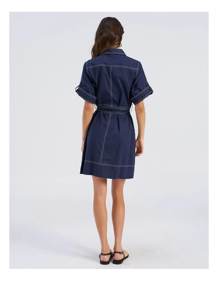 Ivy Contrast Cotton Shirt Dress in Dark Denim image 6