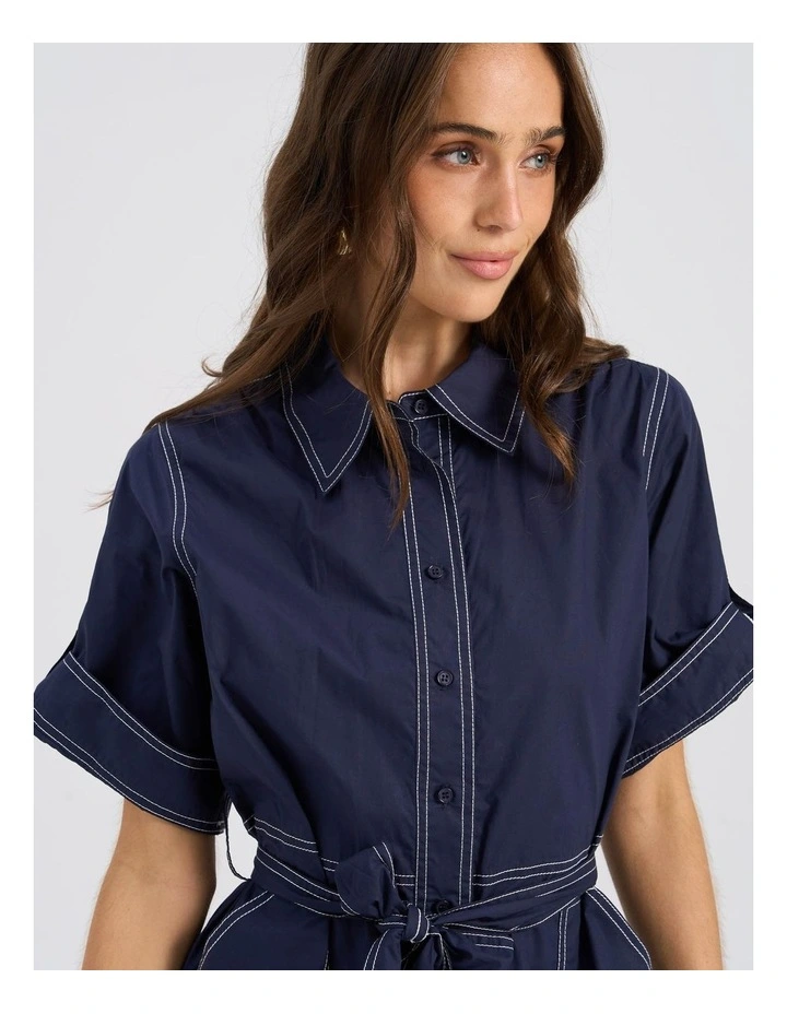 Ivy Contrast Cotton Shirt Dress in Dark Denim image 7