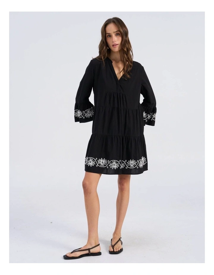 Amelia Embroidered Mini Dress in Black image 1