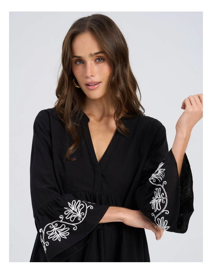Amelia Embroidered Mini Dress in Black image 2