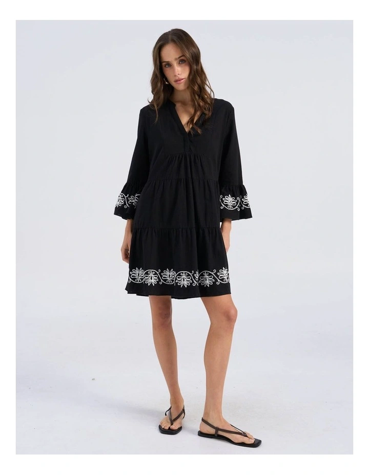 Amelia Embroidered Mini Dress in Black image 3