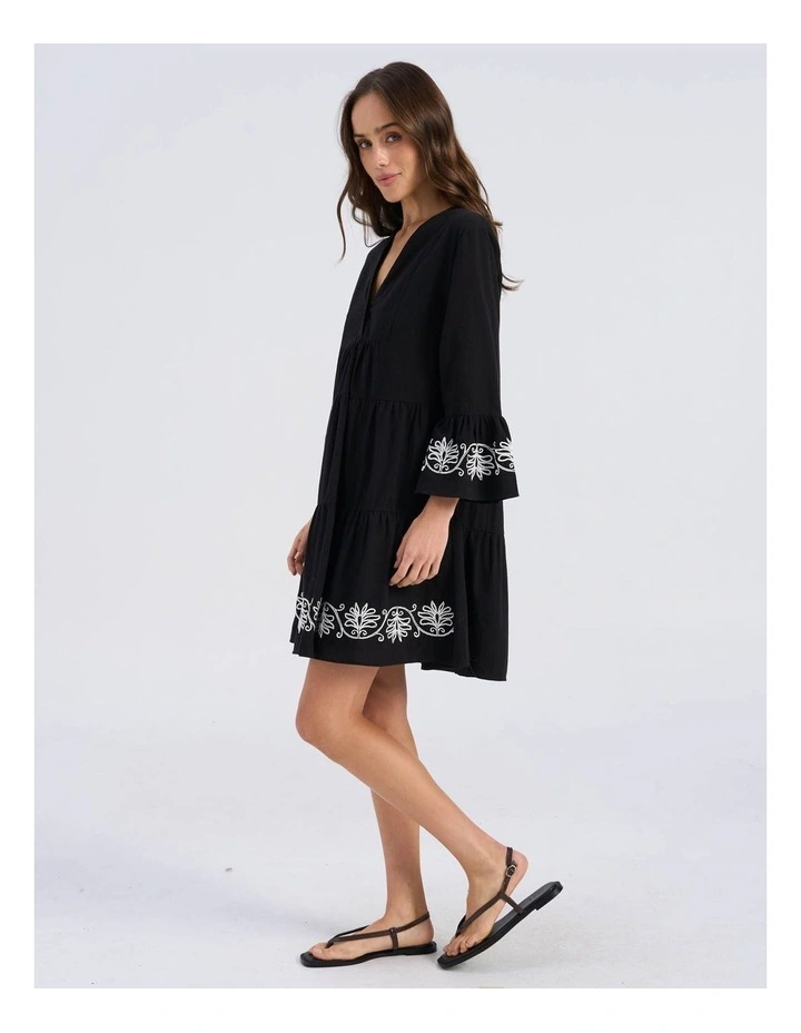 Amelia Embroidered Mini Dress in Black image 4