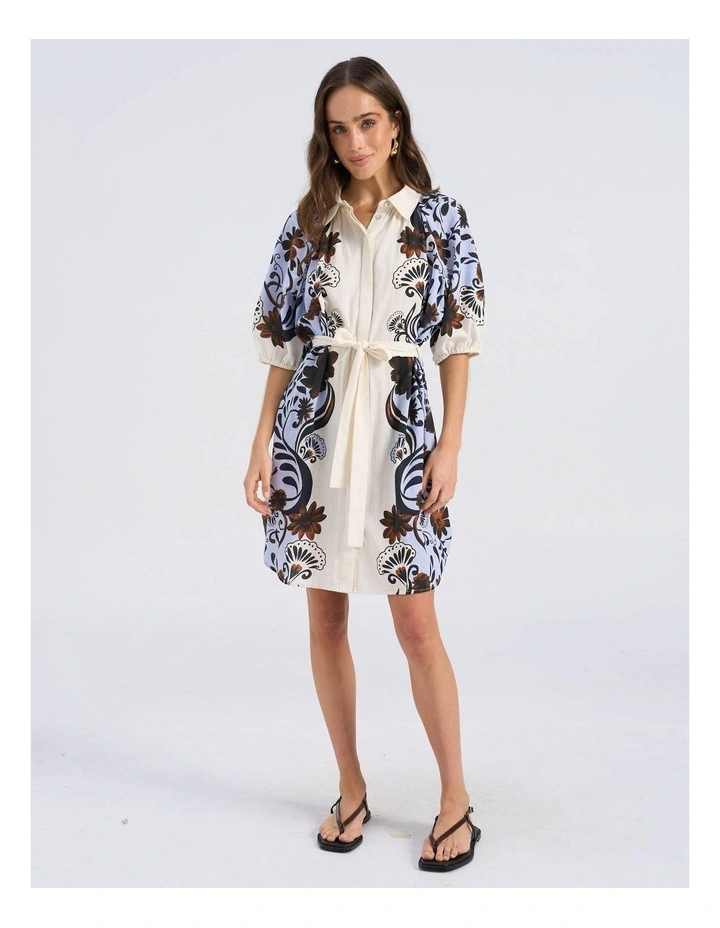 Ava Printed Mini Belt Dress in Oatmeal image 1
