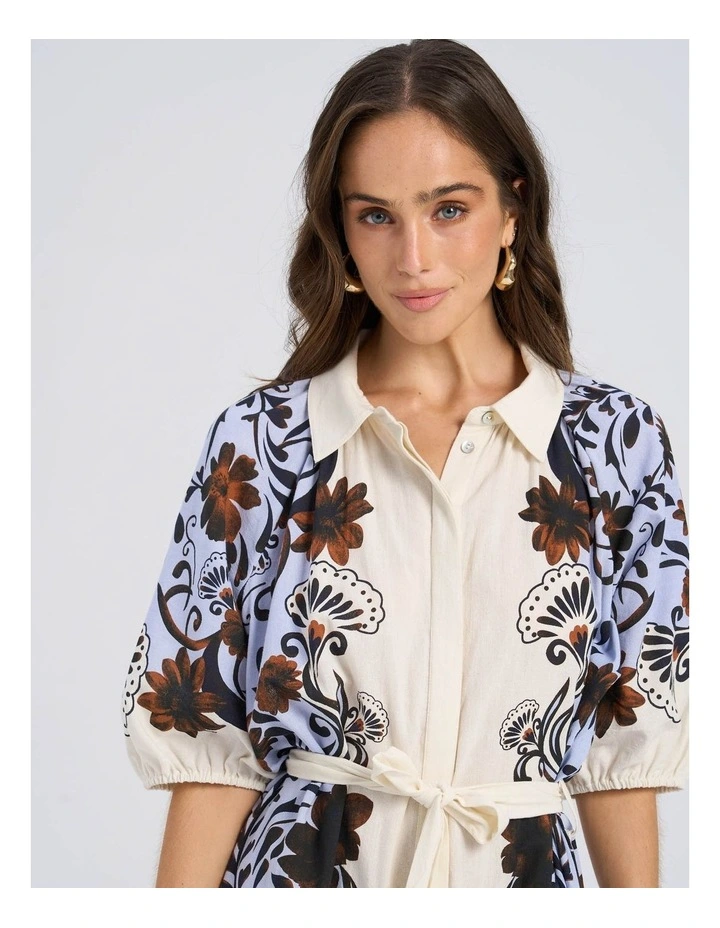 Ava Printed Mini Belt Dress in Oatmeal image 2