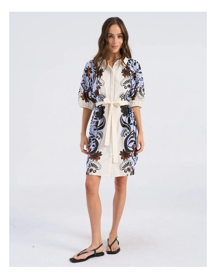Ava Printed Mini Belt Dress in Oatmeal image 3