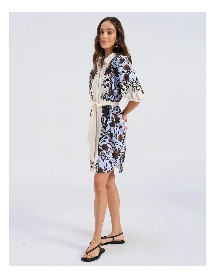 Ava Printed Mini Belt Dress in Oatmeal image 4
