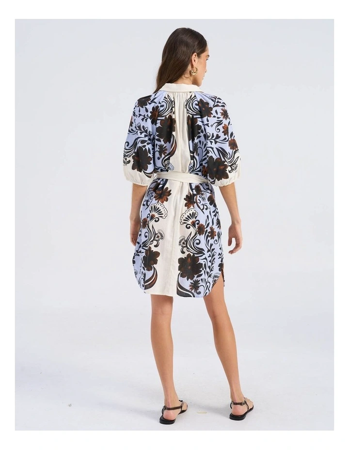 Ava Printed Mini Belt Dress in Oatmeal image 5