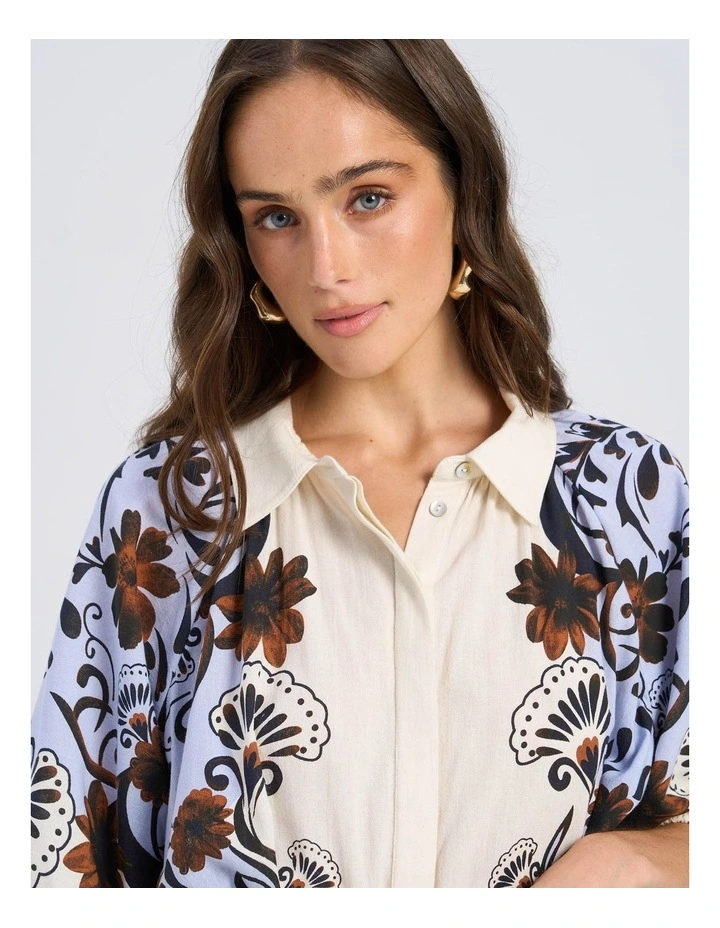 Ava Printed Mini Belt Dress in Oatmeal image 6